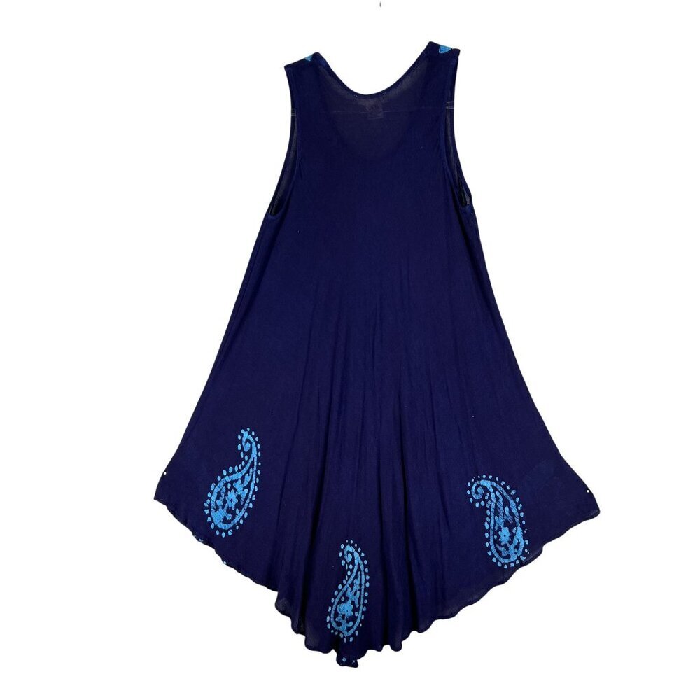 Gypsie Blu Boho Womens OSFM Blue Gauze Tank Tunic Dress Floral Handkerchief Hem - Picture 2 of 13
